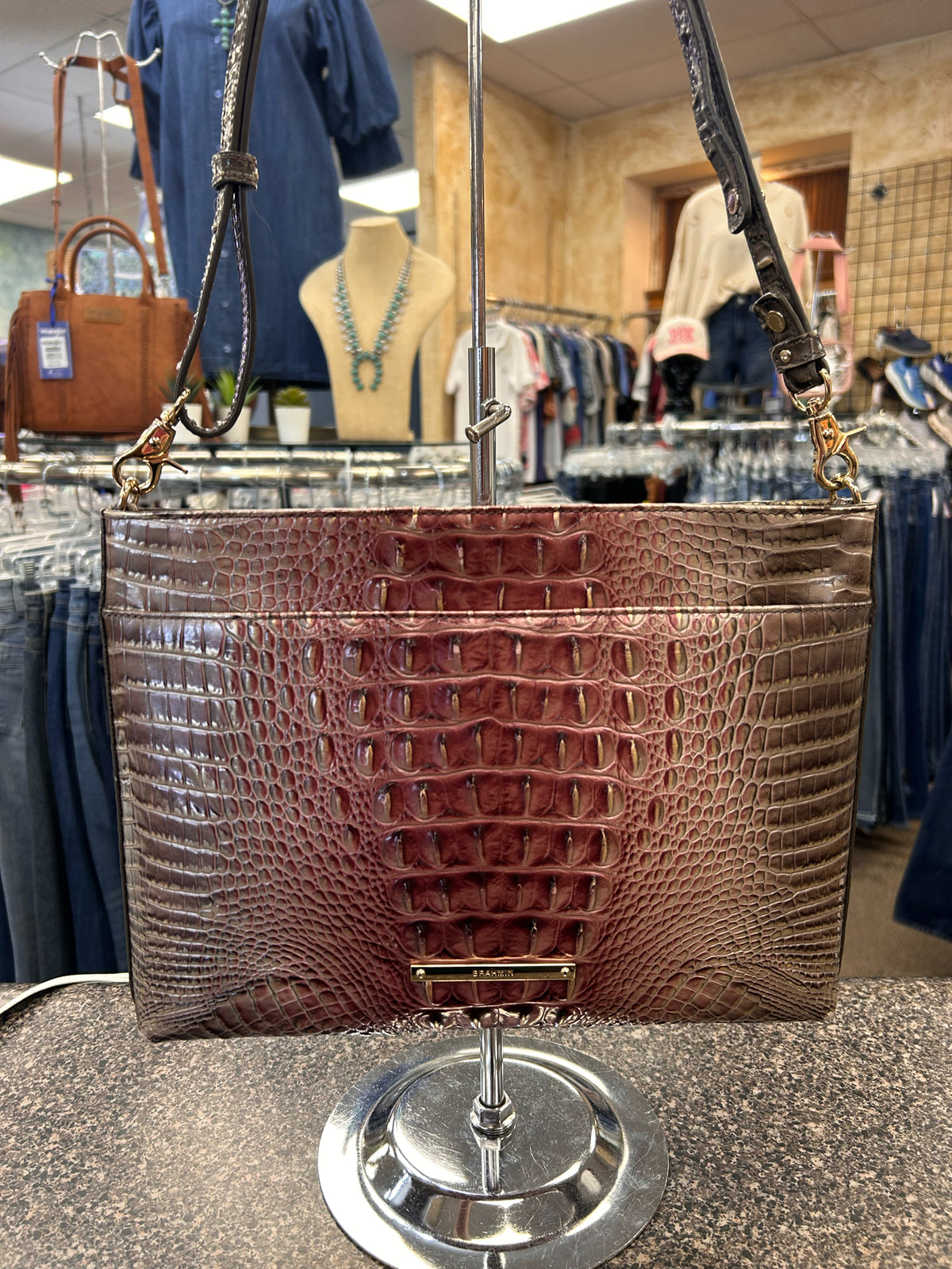 Pre-owned BRAHMIN Dusty Rose Brown Shoulder Designer Purse