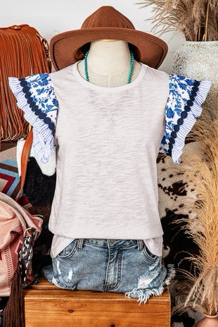 New FW White Blue Trim Size S Short Sleeve Blouse
