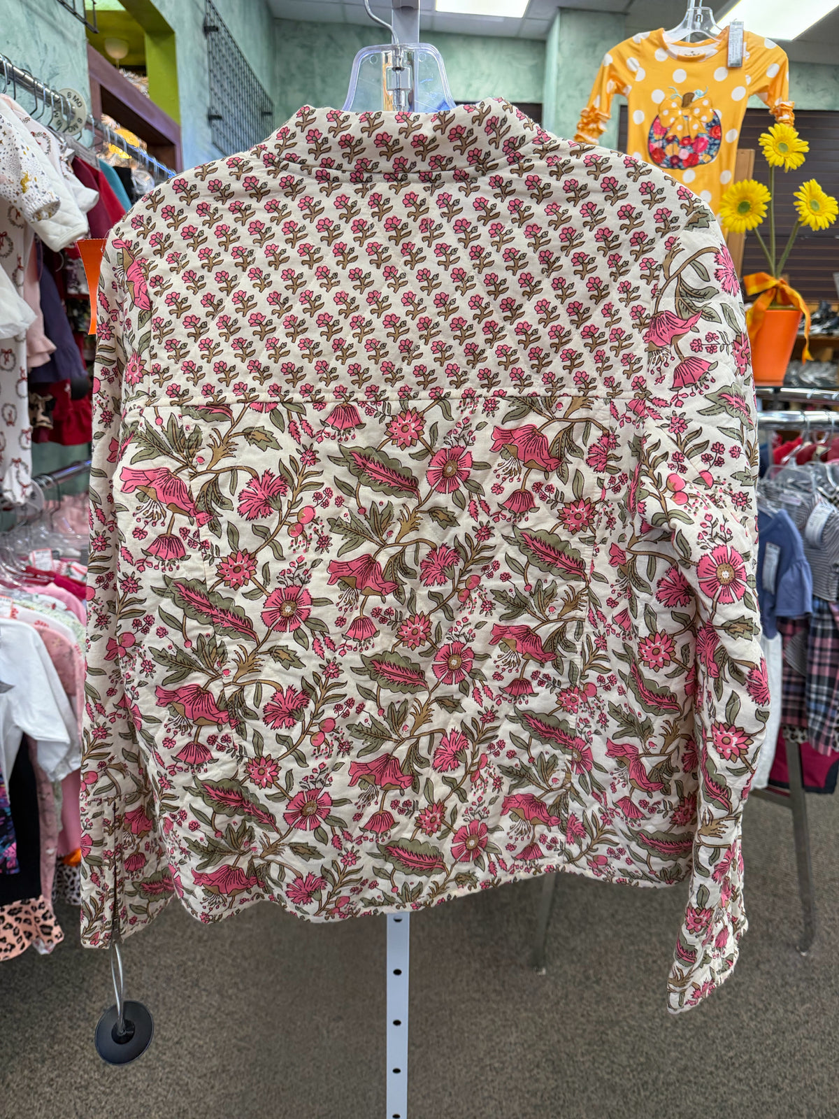 Pre-owned Dra Cream Pink Floral Size S Long Sleeve Shacket