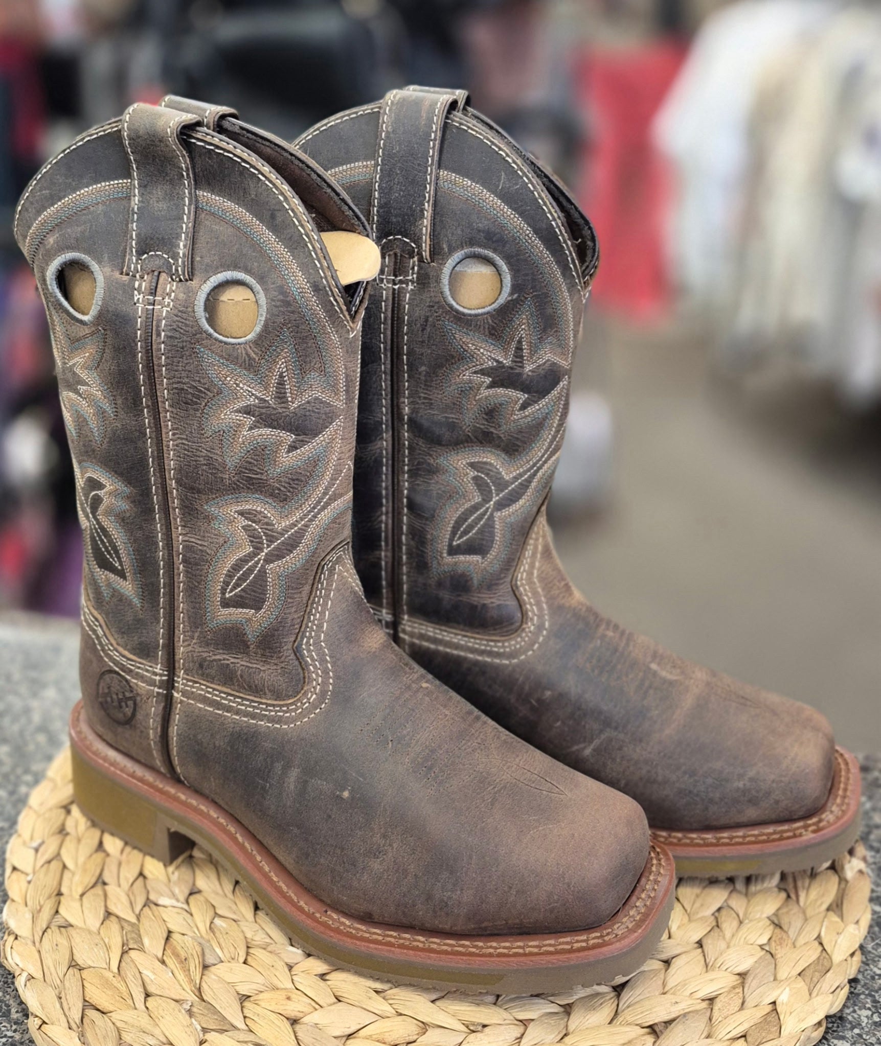 New with Tag DOUBLE H Dark brown Teal trim Size 6 Designer Boot