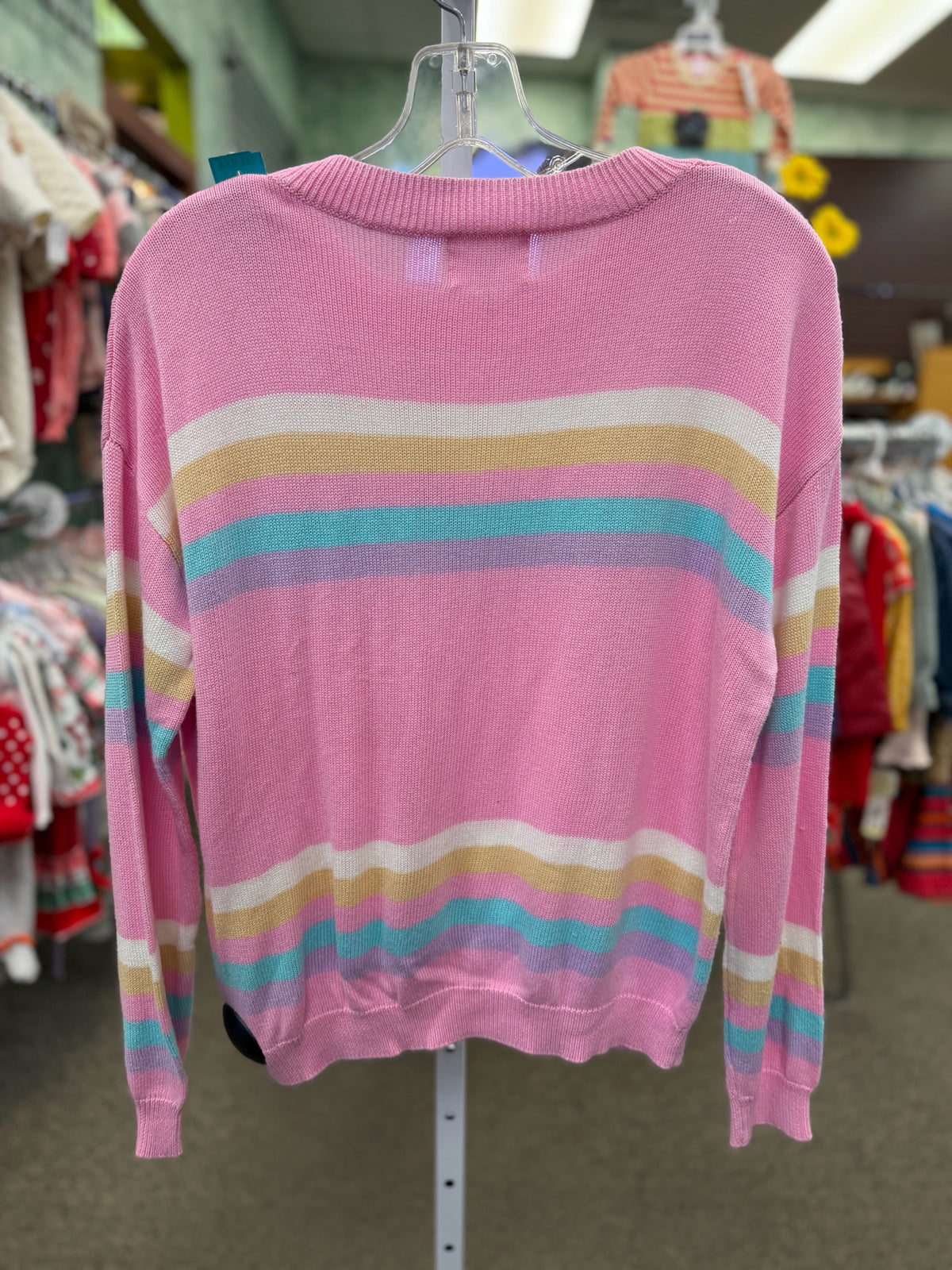 Pre-owned ANDREE Pink Multi Stripe Size M Long Sleeve Sweater