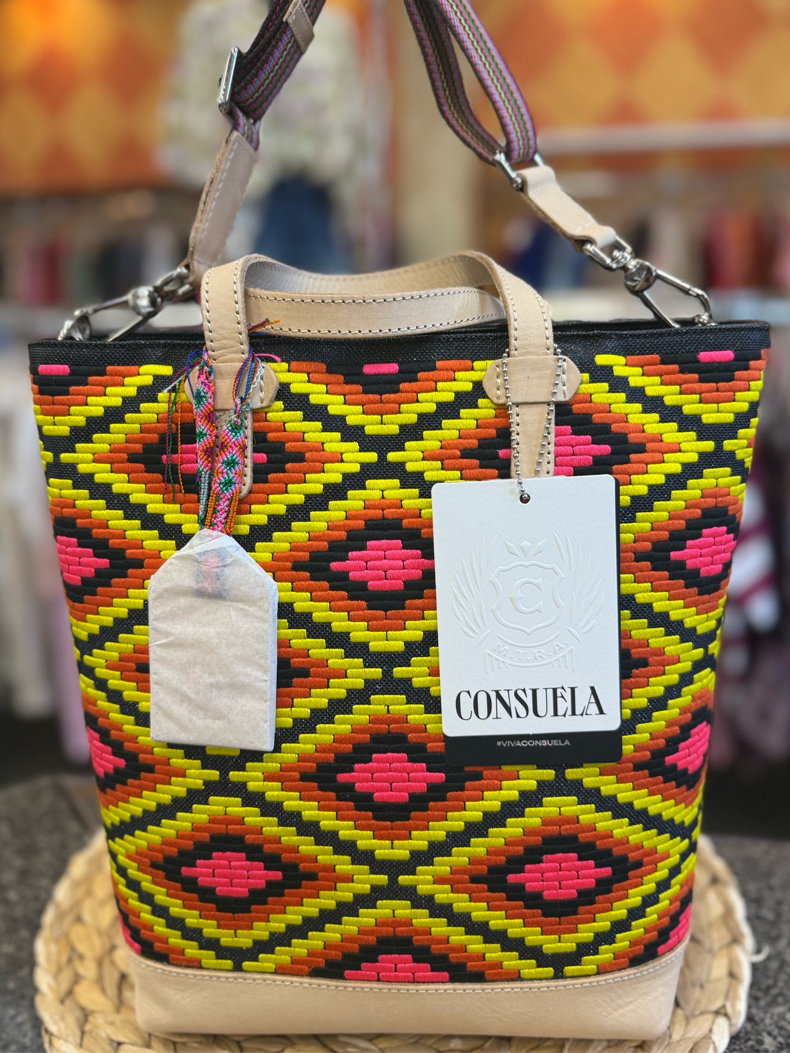 New with Tag CONSUELA Yellow print Orange Crossbody Designer Purse