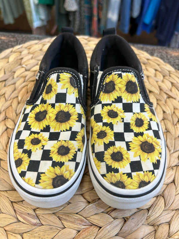 Pre-owned VANS White check Yellow Floral Shoe Size 12 Girls Sneaker