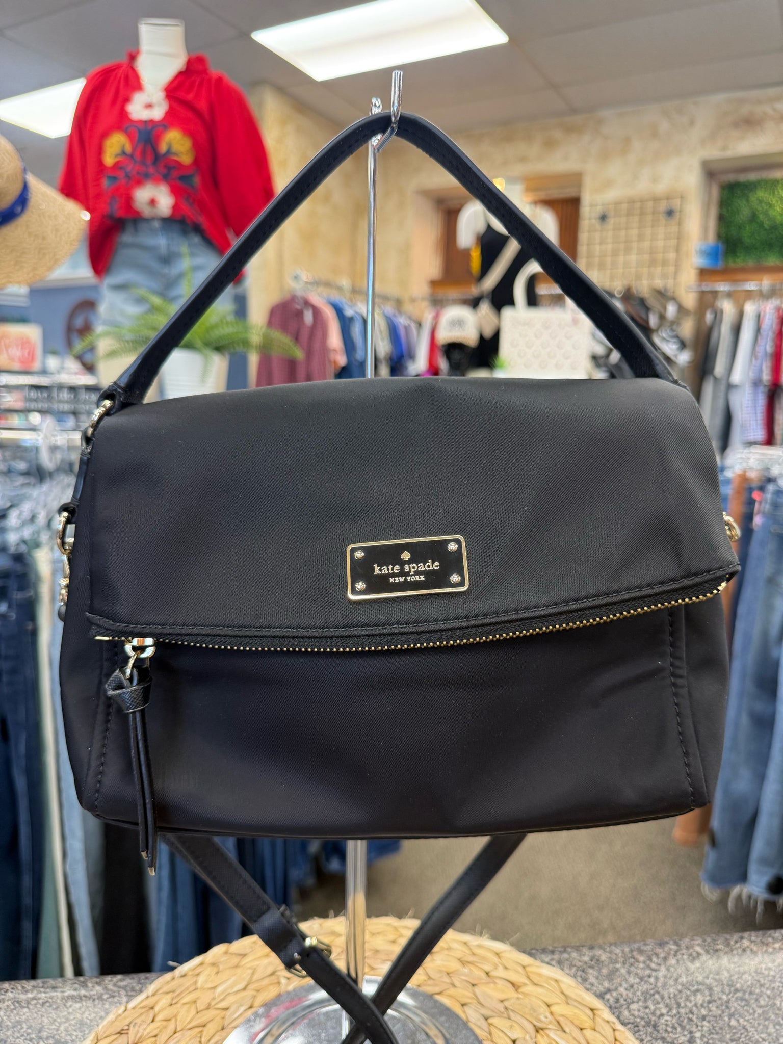 Pre-owned KATE SPADE Black Gold Trim Crossbody Designer Purse