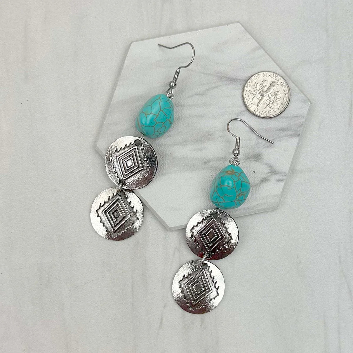 New WESTERN Turquoise Silver Earring