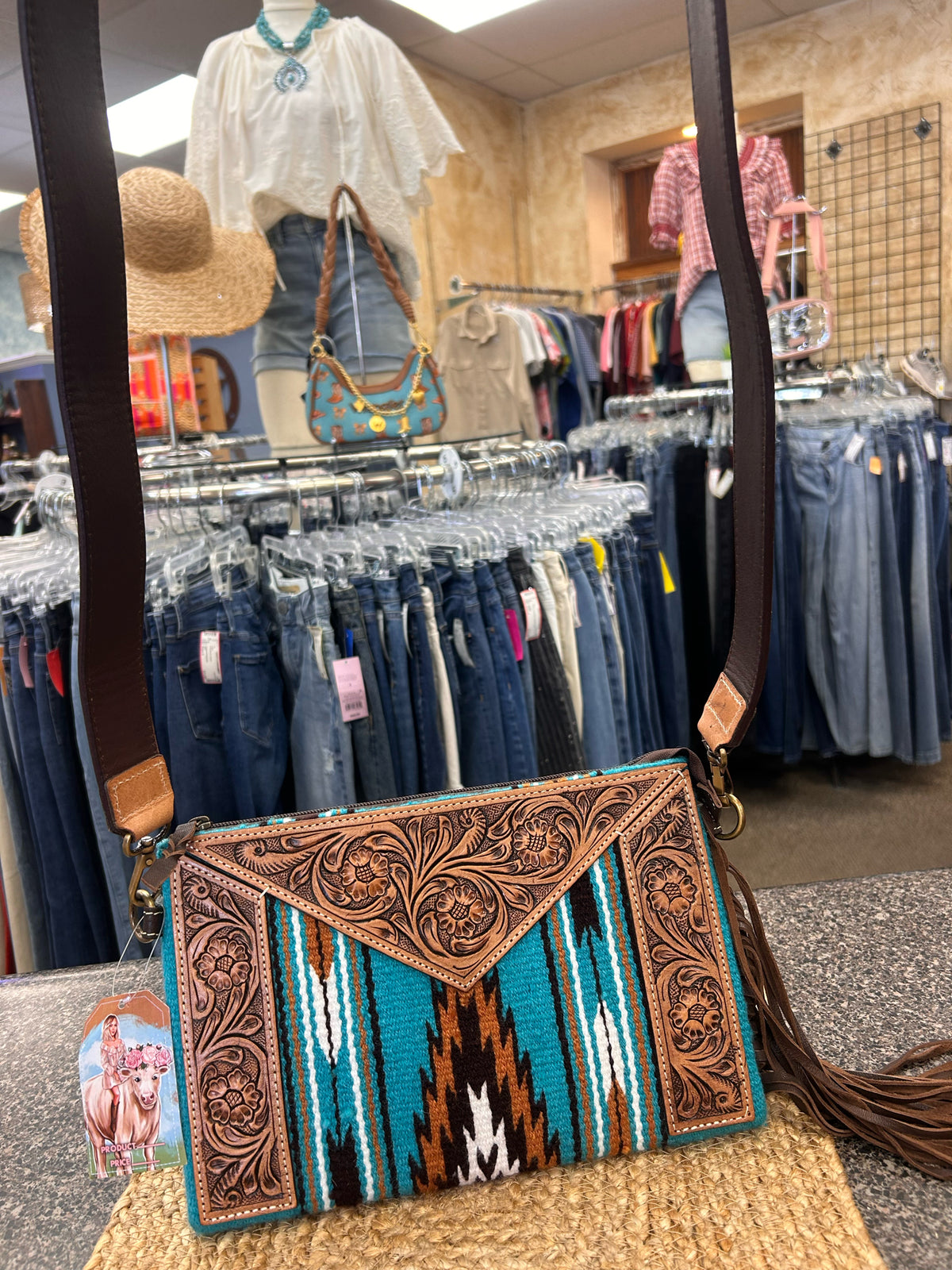 Pre-owned HAUTE Turquoise Brown S Crossbody Purse