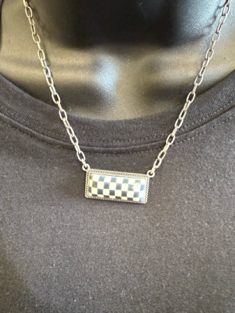New WESTERN Black check White Necklace