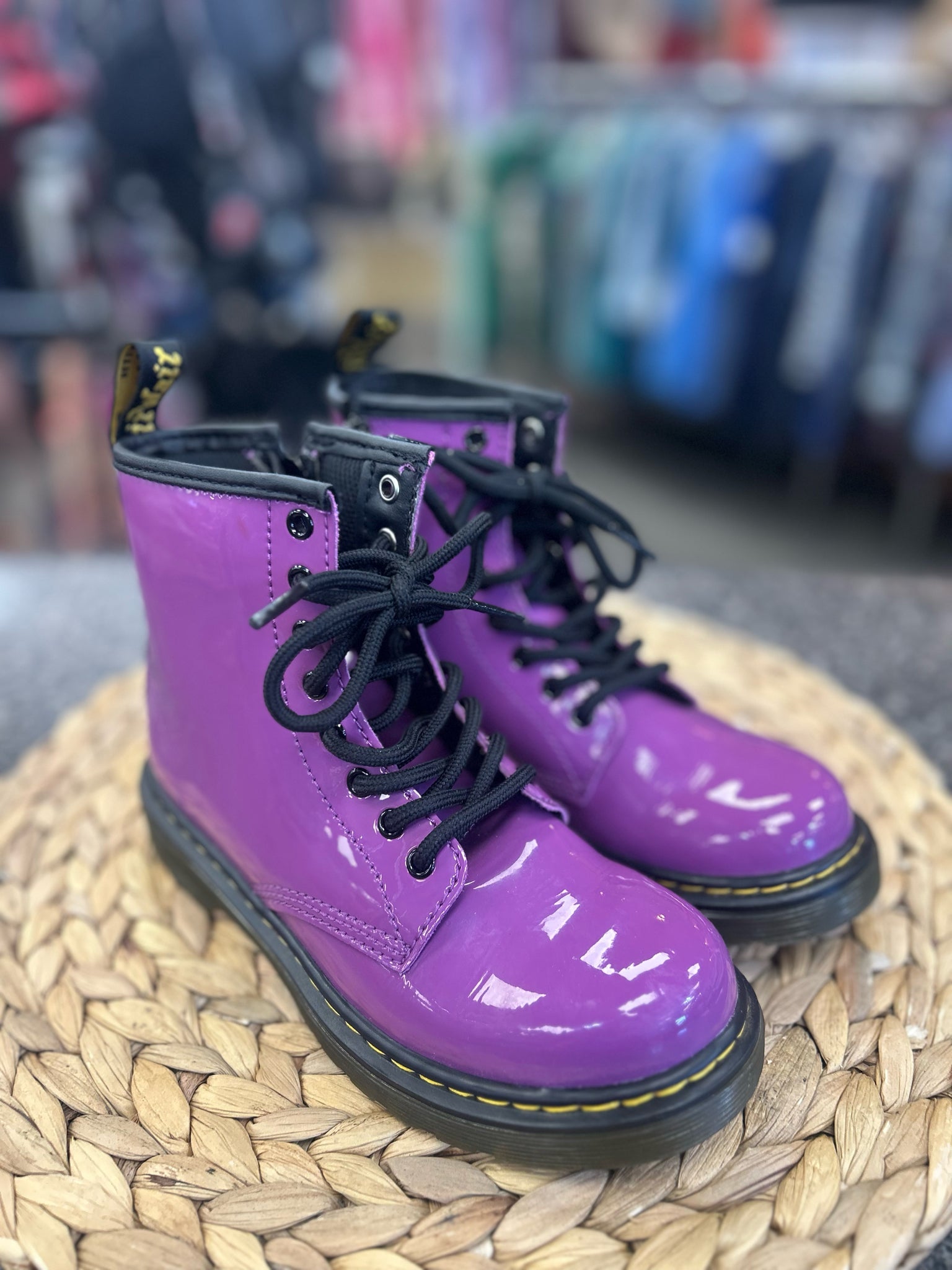 Pre-owned DR MARTENS Purple Black Trim Shoe Size 1 Girls Boot