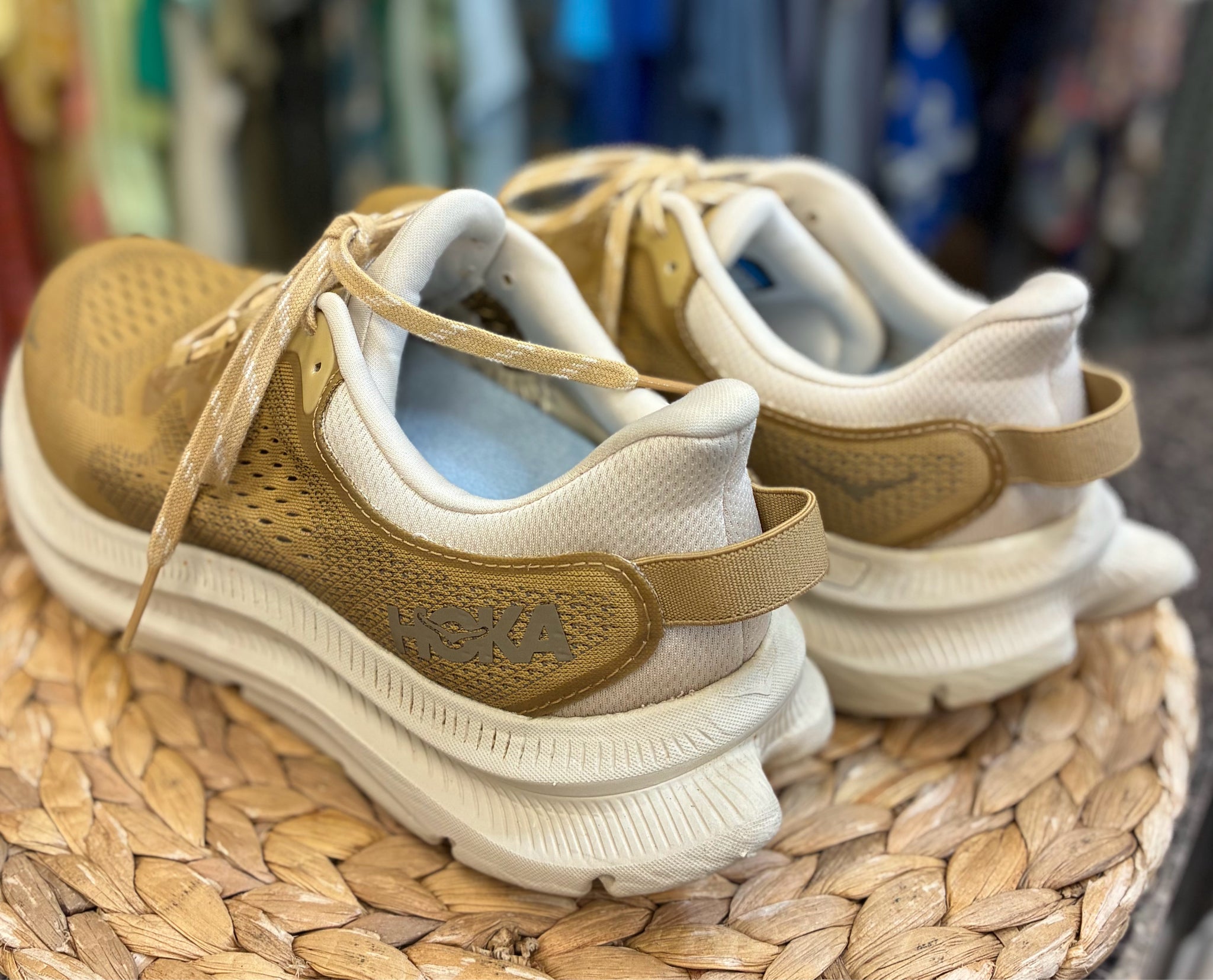 Pre-owned HOKA DARK TAN Cream Trim SHOE SIZE 10.5 MENS Designer Sneaker