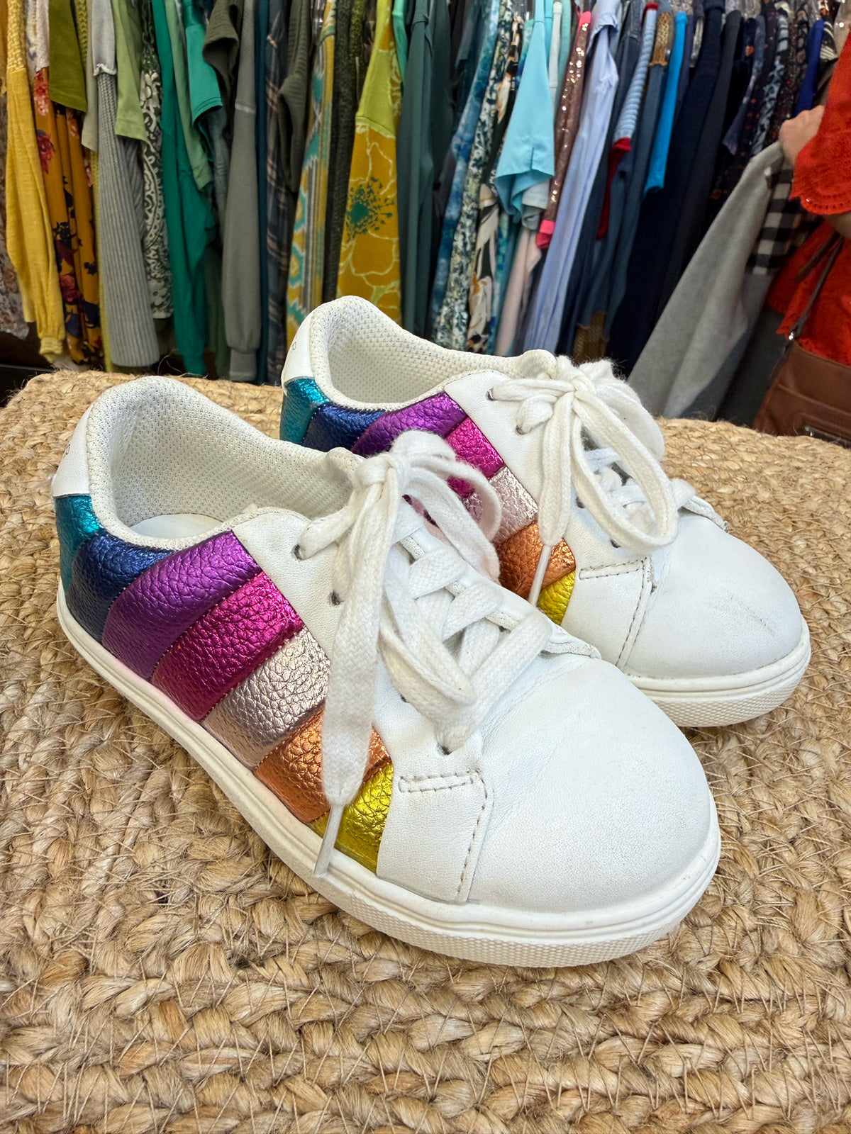 Pre-owned KURT GEIGER White Multi Stripe Shoe Size 9 Girls Sneaker