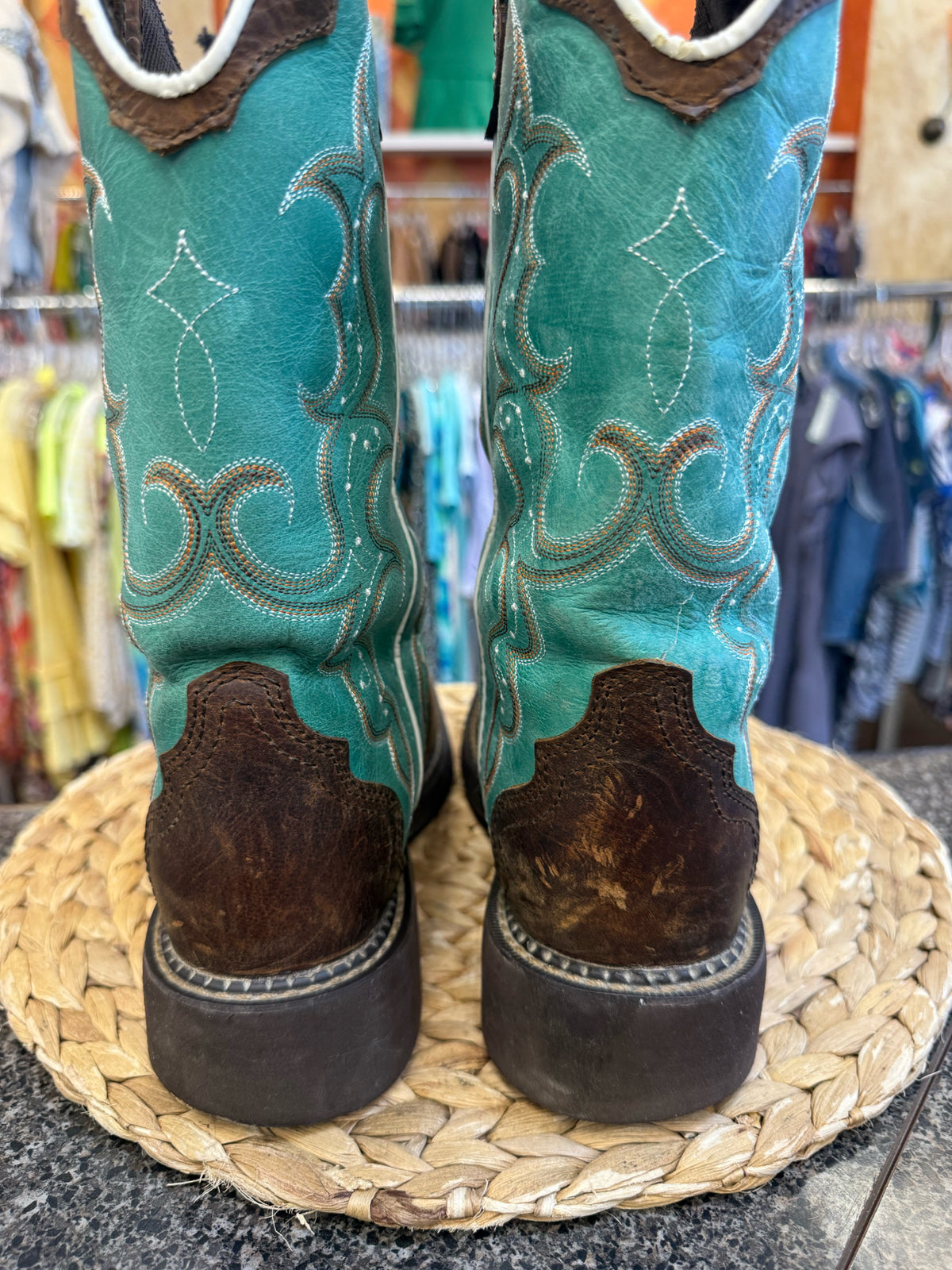 Pre-owned JUSTIN Dark brown Teal Size 9.5 Designer Boot