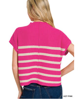 New Zenana Hot pink stripe White Size S Short Sleeve Sweater