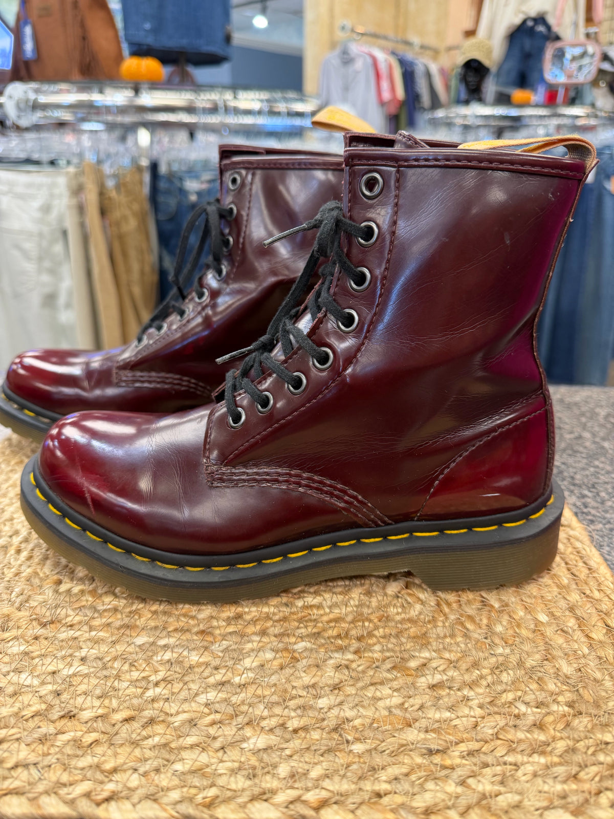 Pre-owned DR MARTENS Dark red Black Trim Size 8 Designer Boot