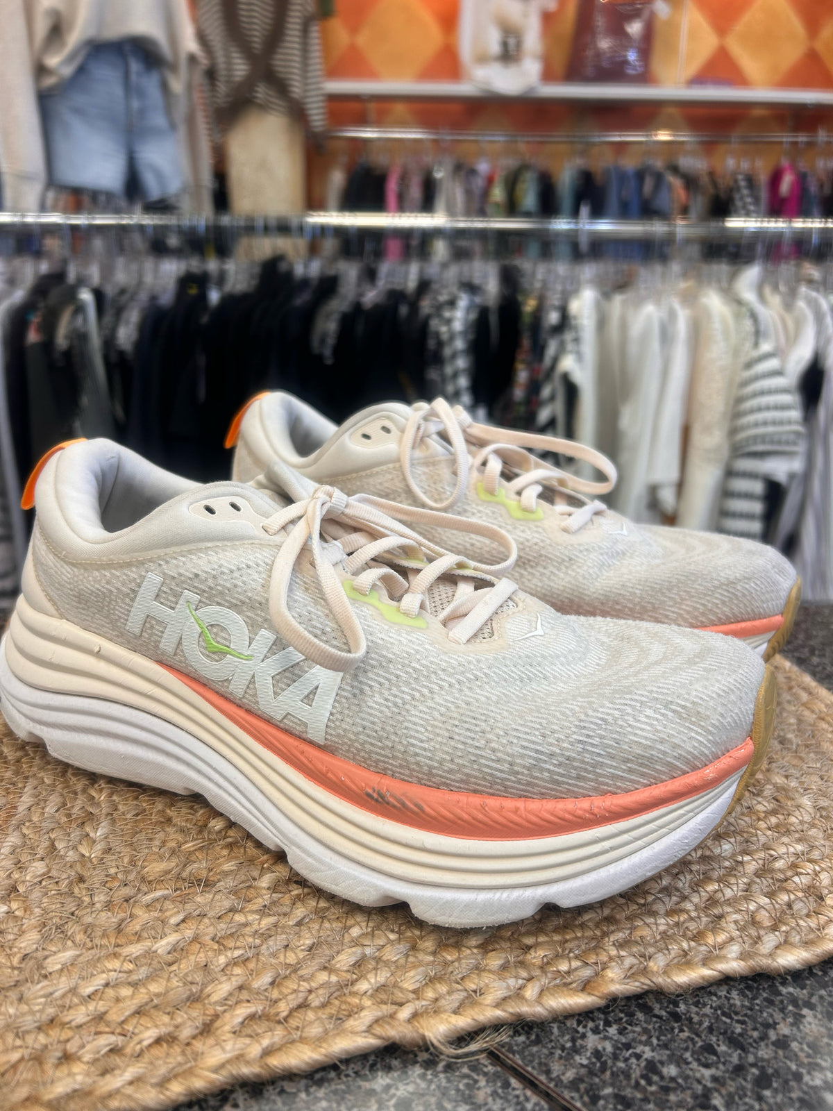 Pre-owned HOKA Cream Coral Trim Size 10 Designer Sneaker
