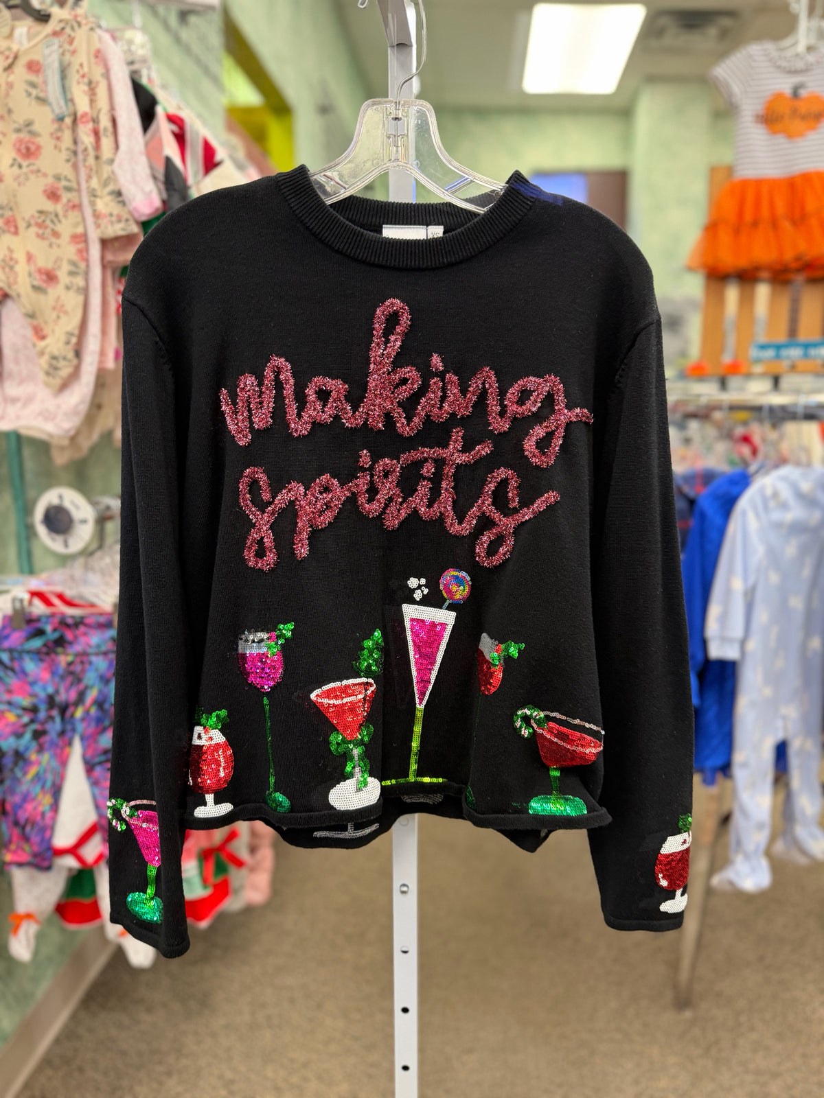 Pre-owned Queen of Sparkle Black Multi sequin Size: S Designer Sweater