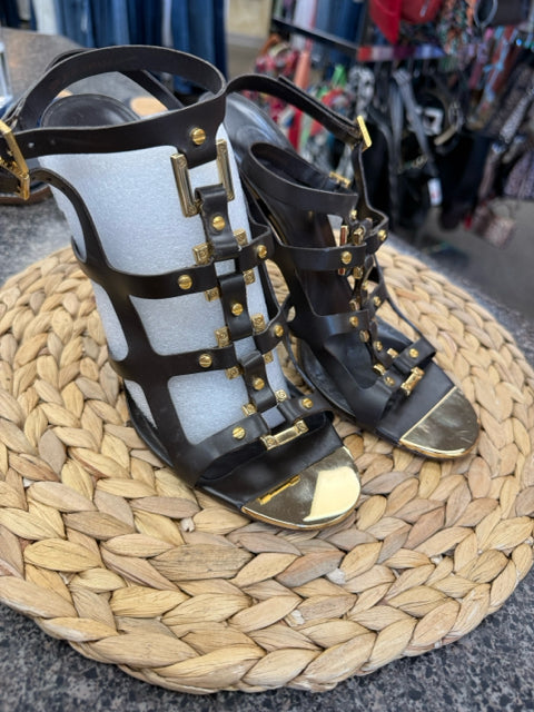 Pre-owned TORY BURCH Dark brown Gold Size 10 Heel