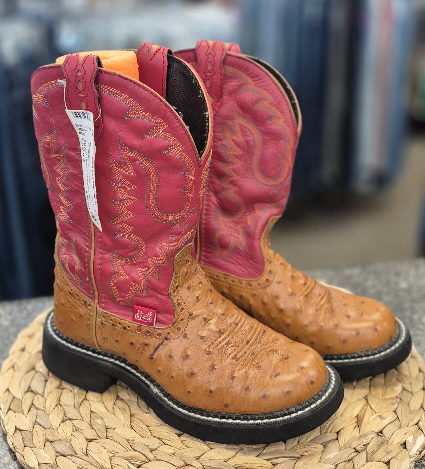 Pre-owned JUSTIN Brown Red Size 6.5 Designer Boot