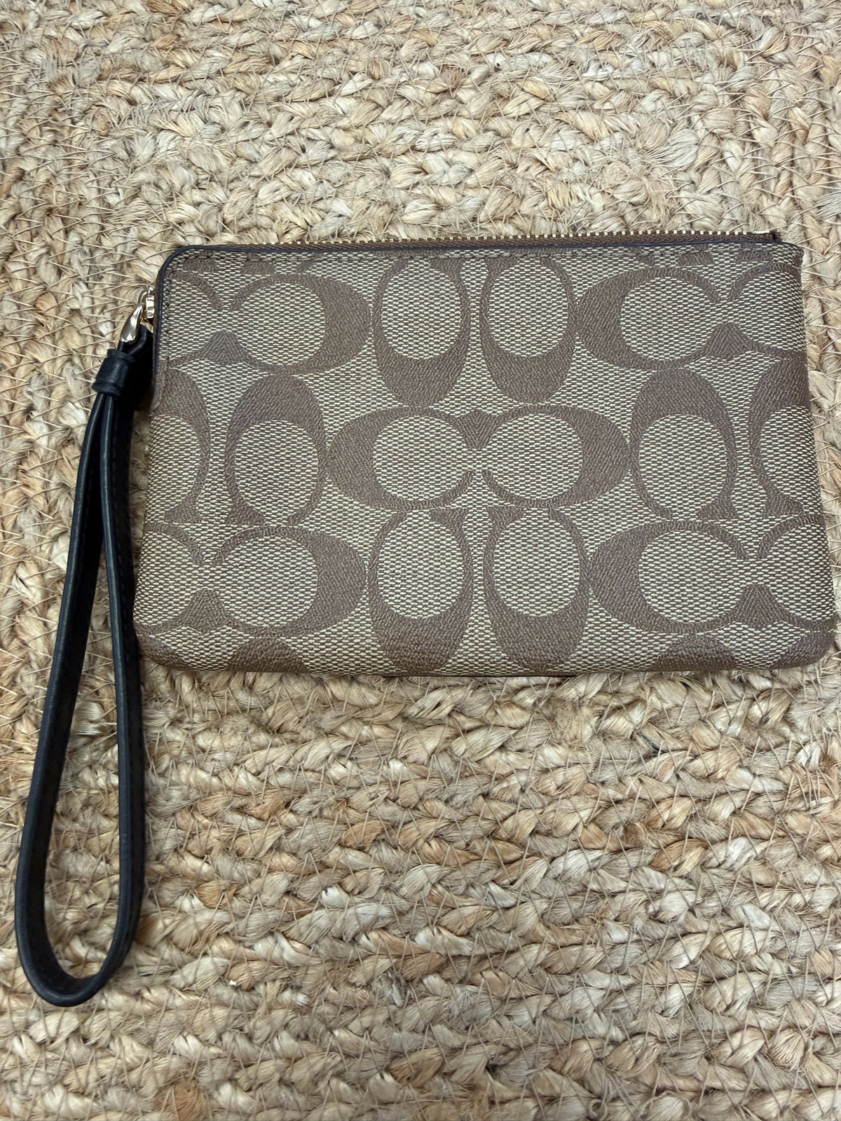 Pre-owned COACH Brown Signature Black Trim WALLET SIZE M Wallet