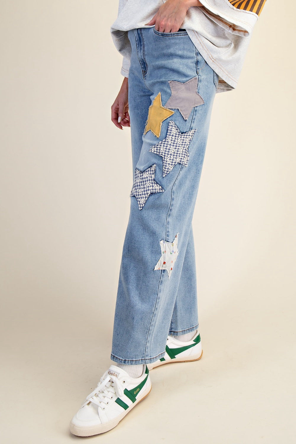 New EASEL Blue Yellow Trim Size: S Jean
