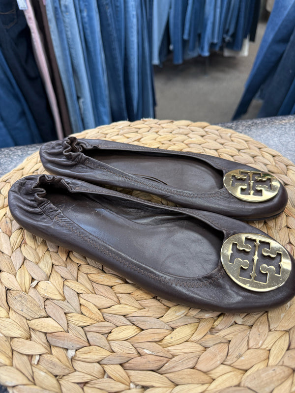 Pre-owned TORY BURCH Dark brown Gold Size 8 Designer Shoe