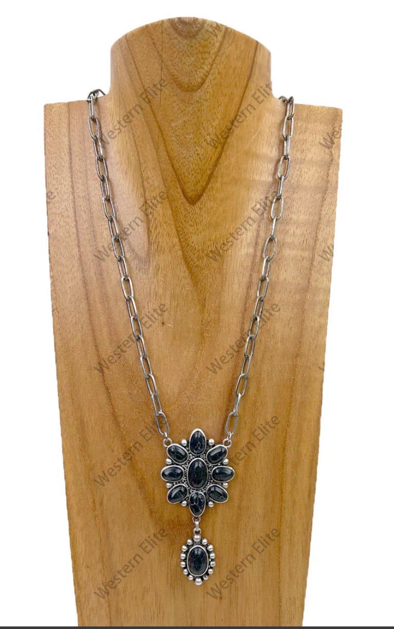 New WESTERN Black Silver Necklace