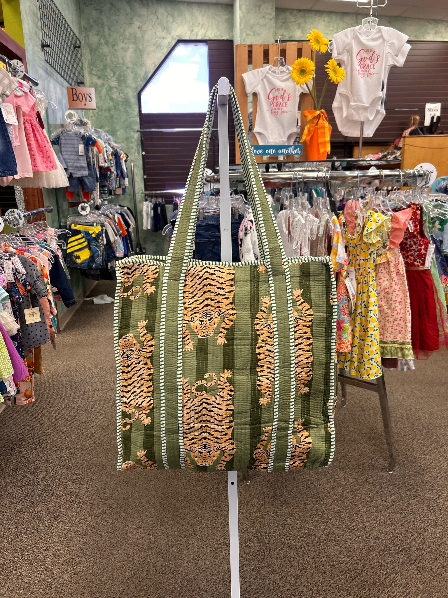 New Made in India Green Leopard L Tote Purse
