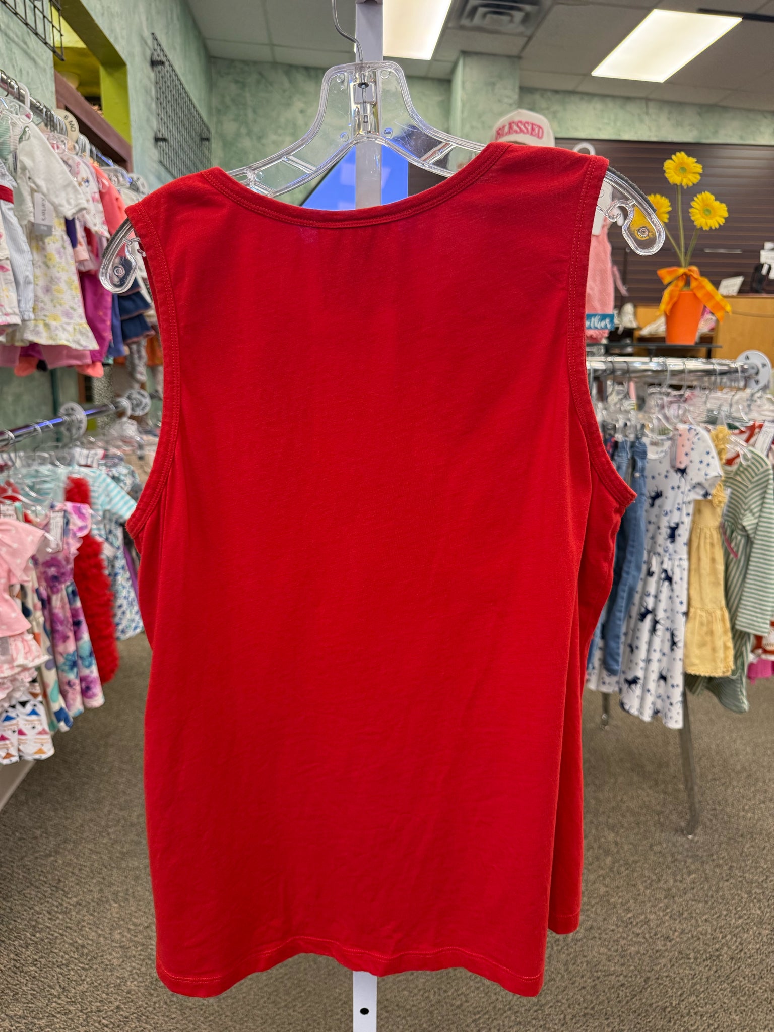Pre-owned JOHNNY WAS Red Multi Trim Size L Sleeveless Tank Top