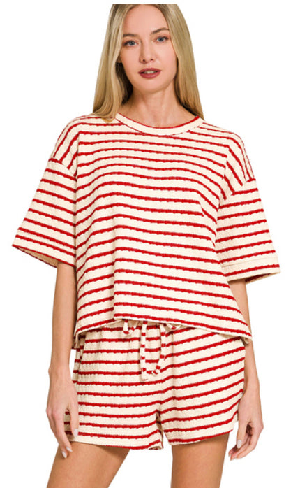 New Zenana Red stripe White Dr Size S ShortSet