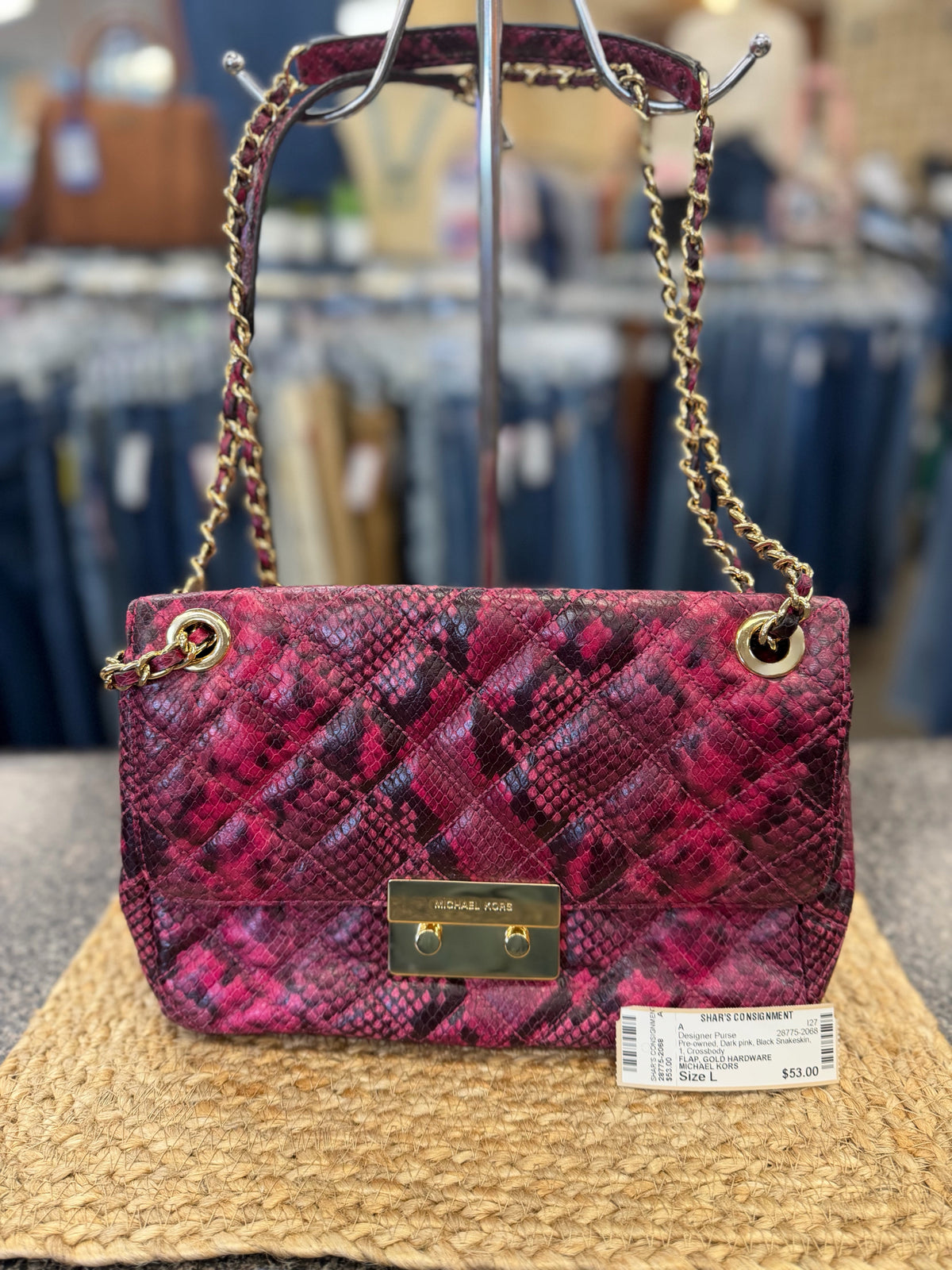 Pre-owned MICHAEL KORS Dark pink Black Snakeskin Crossbody Designer Purse