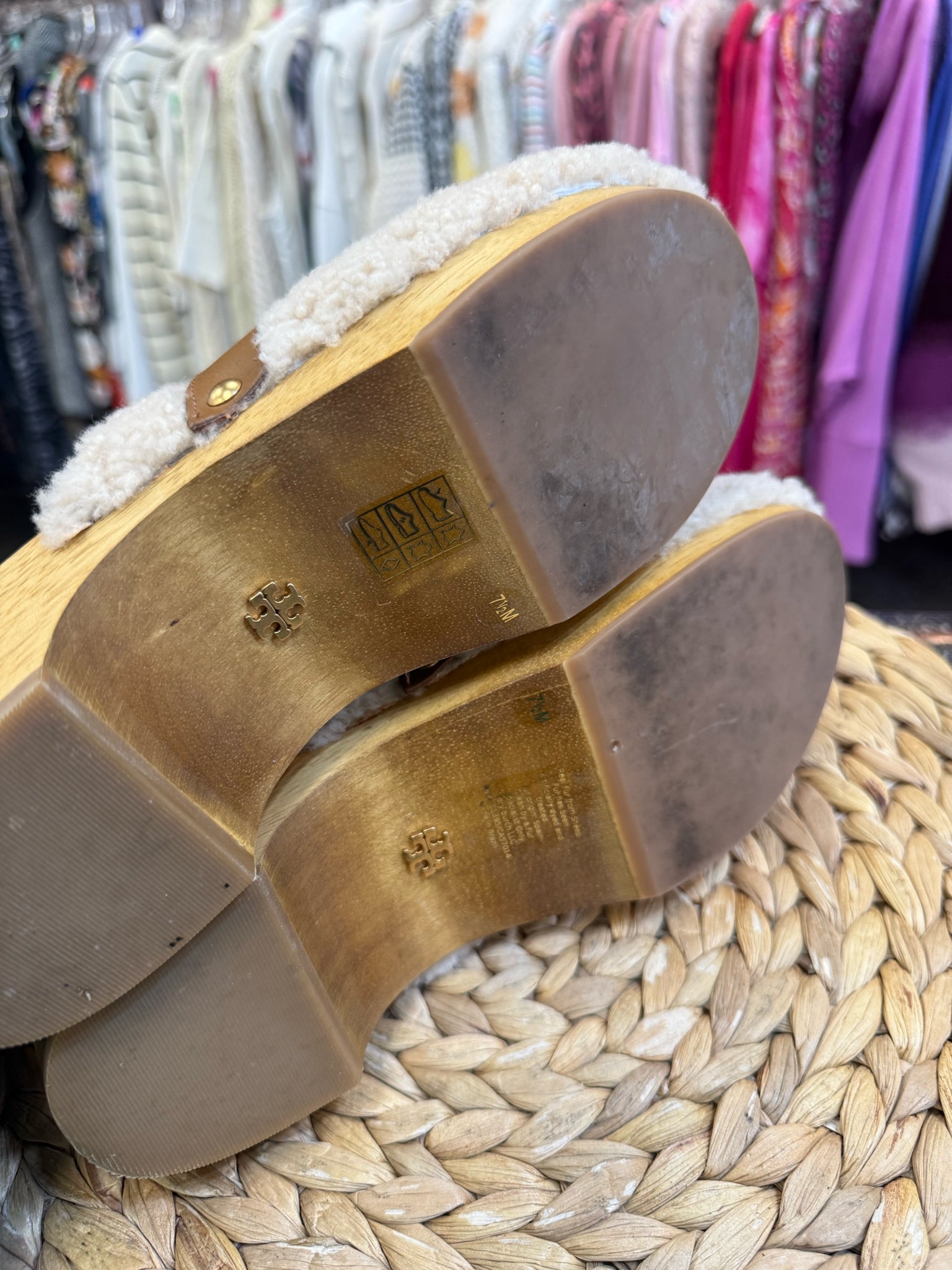 Pre-owned TORY BURCH Cream Brown Trim Size 7.5 Designer Shoe