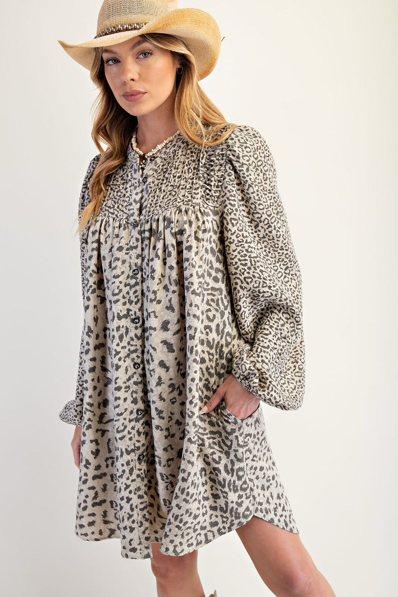 New EASEL Tan animal Size M/L Long Sleeve Dress