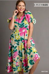 New UMGEE Mint floral Multi Size XL Short Sleeve Dress