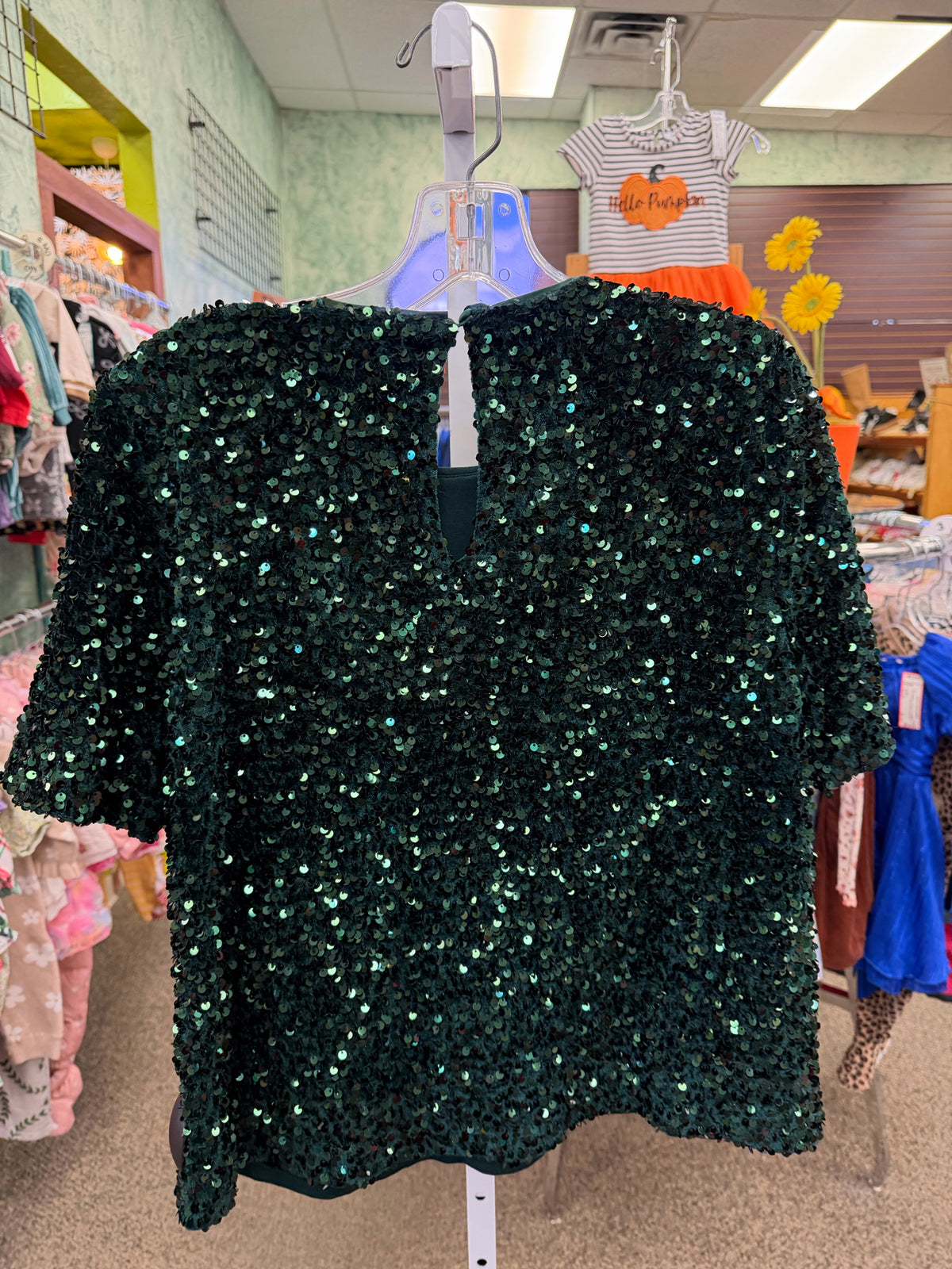 Pre-owned ALEX MARIE Dark green Sequin Size: M Short Sleeve Blouse