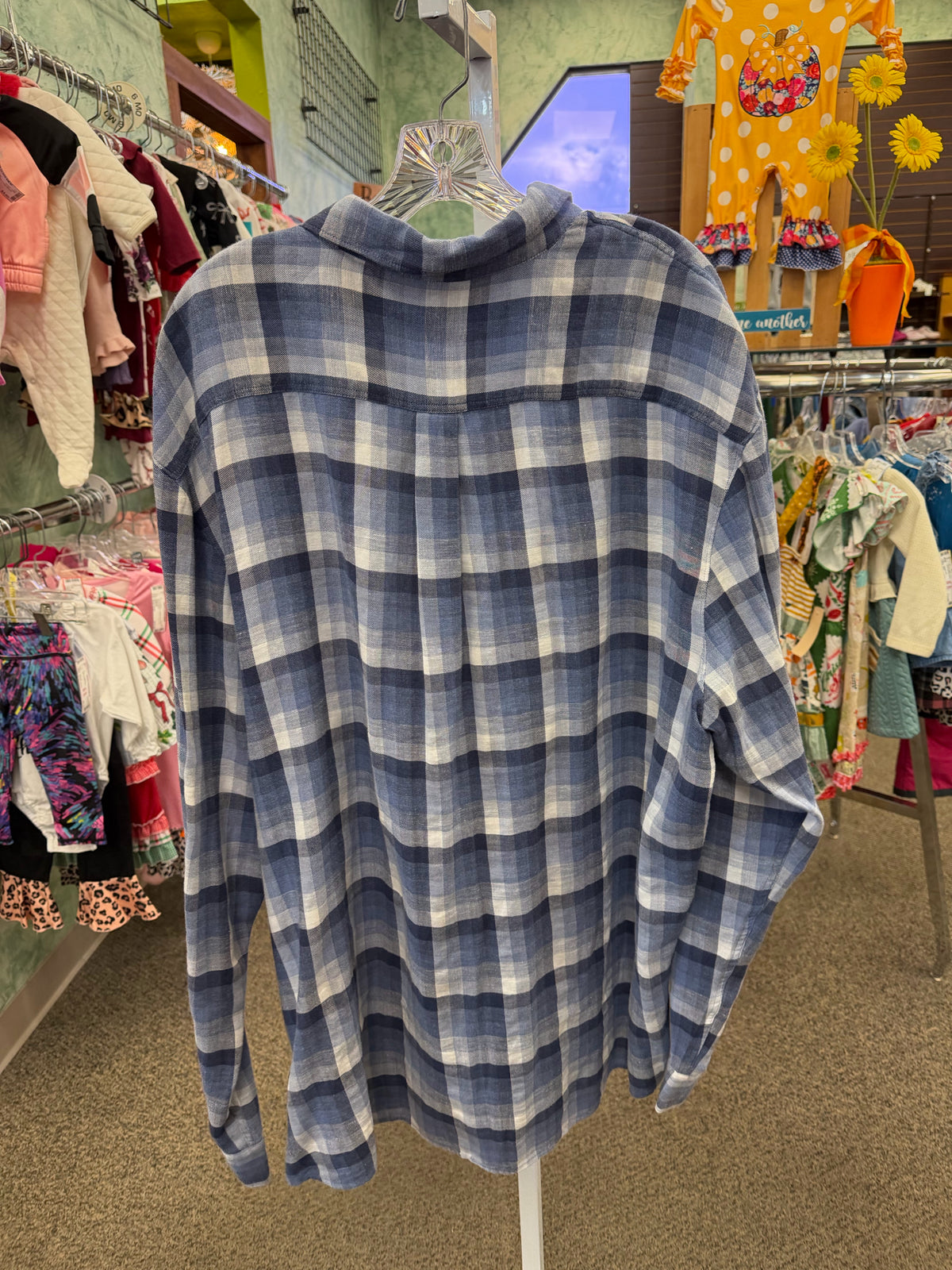 Pre-owned JOHNNIE  M. White Blue Plaid Men Size 2X Long Sleeve MENS Shirts