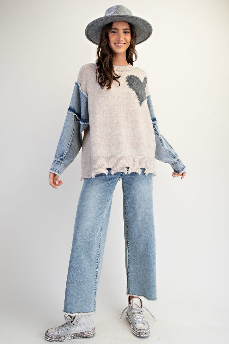 New EASEL Tan Denim Size S Long Sleeve Sweater