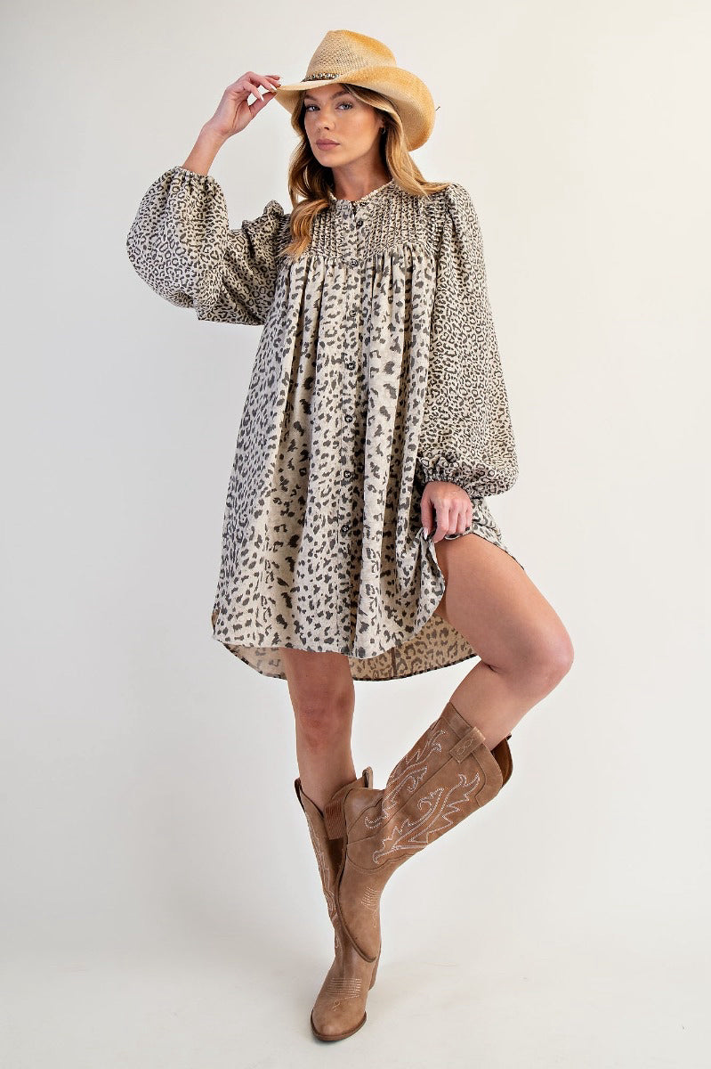 New EASEL Tan animal Size M/L Long Sleeve Dress
