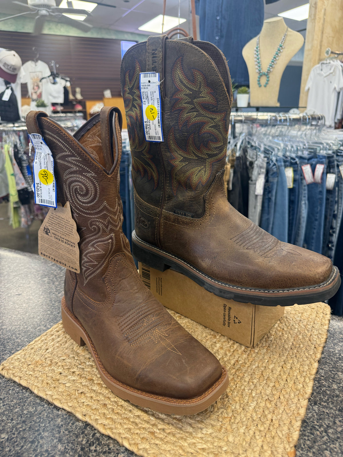 Pre-owned ROCKY Brown White Trim SHOE SIZE 9 Mens Designer Boot