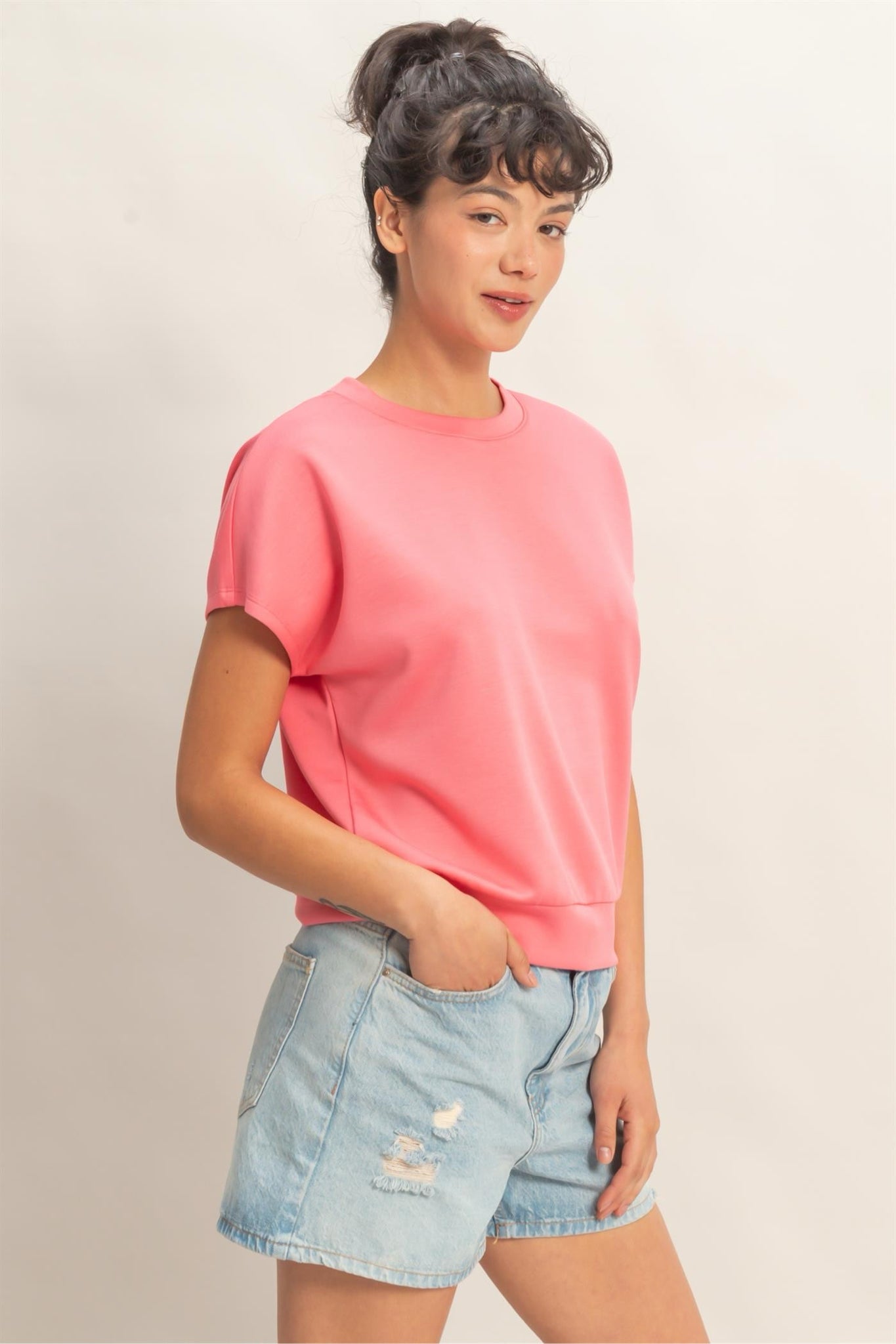New DOUBLE ZERO Pink Size S Short Sleeve Blouse