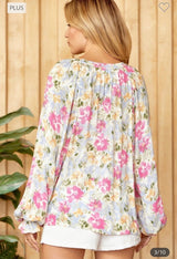 New Yellow floral Pink Size S Long Sleeve Blouse