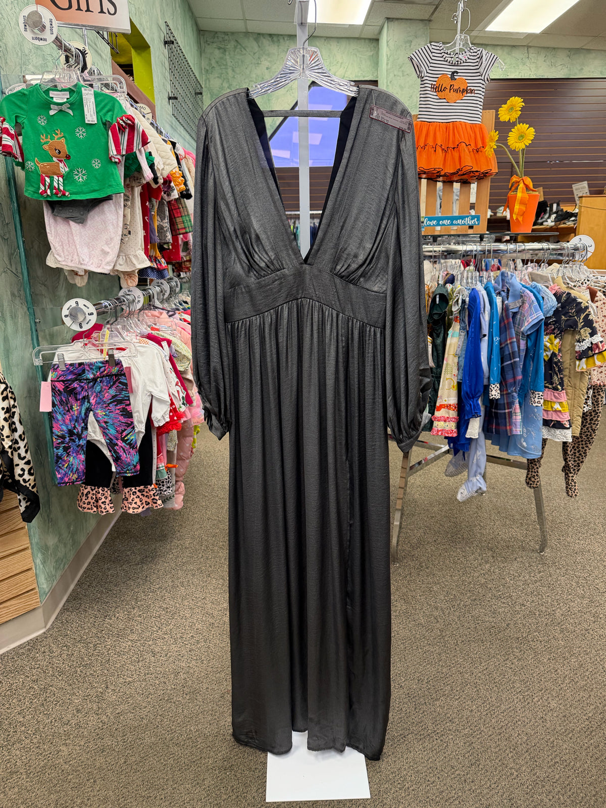 Pre-owned GIANNI BINI Silver shimmer Size 12 Long Sleeve Dress