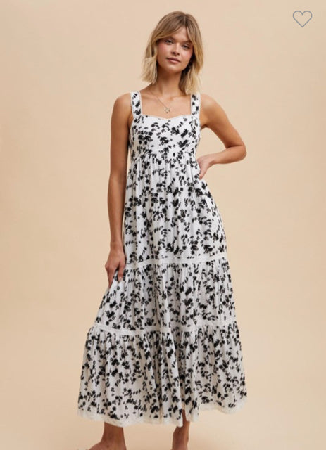New IN LOOM Off white Black Floral Size Small Sleeveless Dress