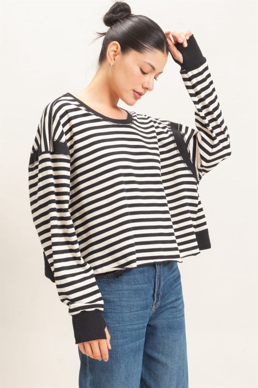 New HYFVE Black stripe Size: S Long Sleeve Blouse