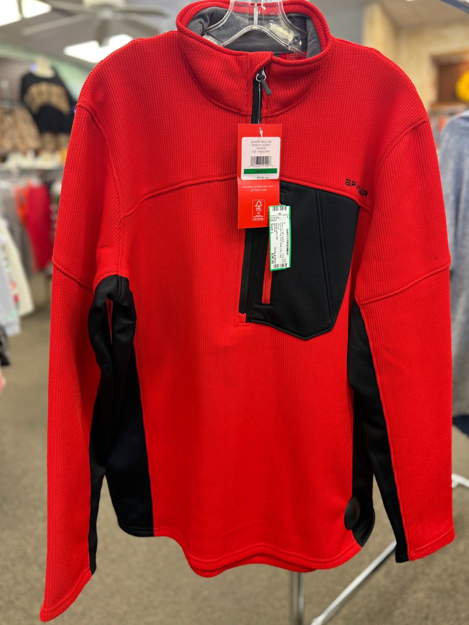 New with Tag SPYDER Red Black Trim Men Size L Long Sleeve Mens Lt Wt Jacket