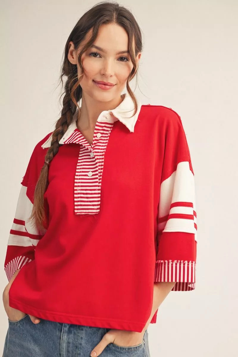 New JODIFL Red White Stripe Size: S Quarter Sleeve Blouse