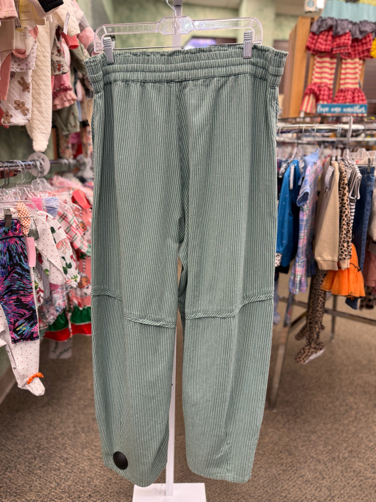 Pre-owned FREE PEOPLE Green stripe White Size 14 Pants