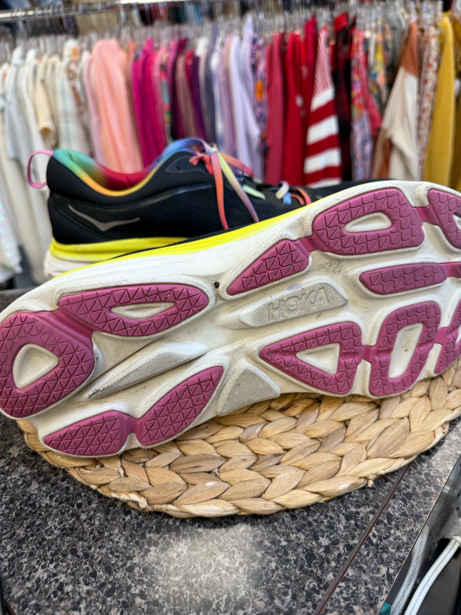 Pre-owned HOKA Black Yellow SHOE SIZE 13 MENS Designer Sneaker