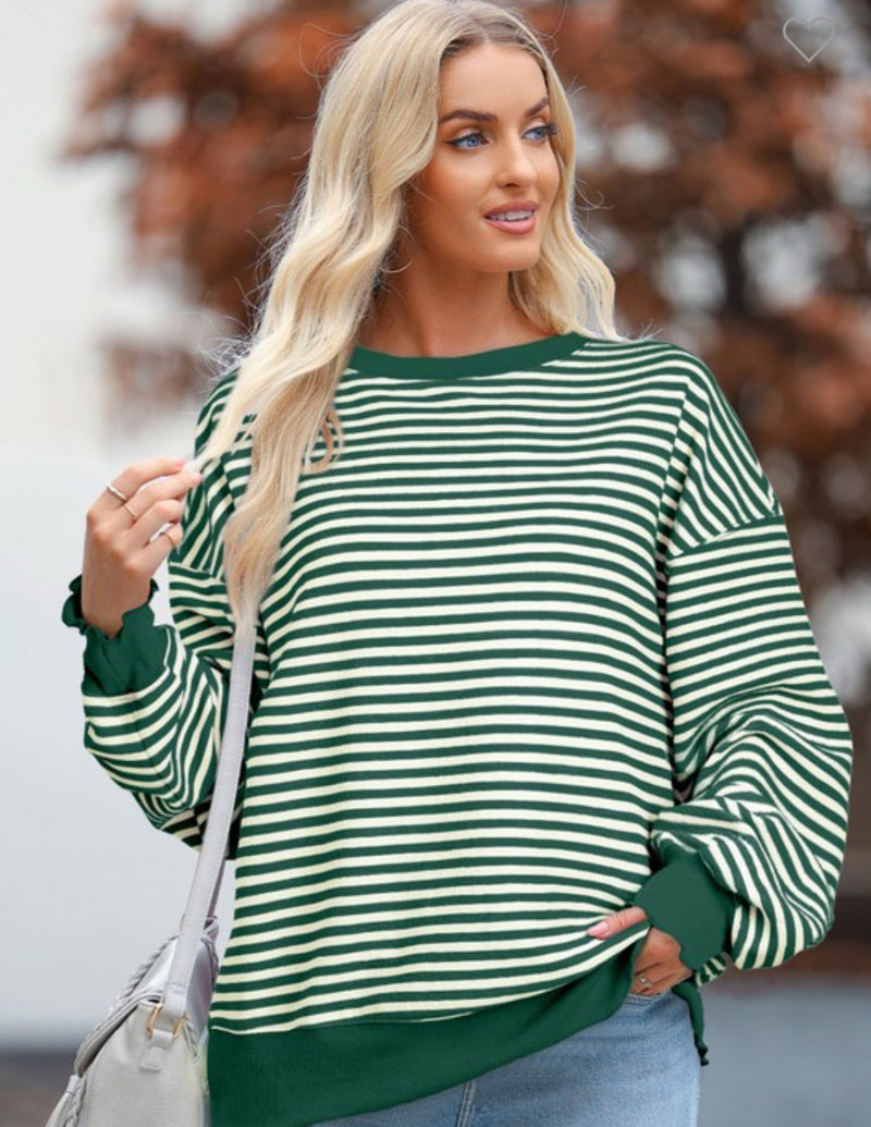 New Green stripe White Size L Long Sleeve Sweatshirt