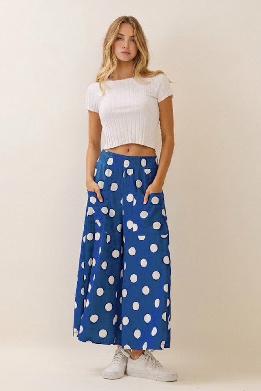 New ODDI Royal Blue White Polka Size Small Pants