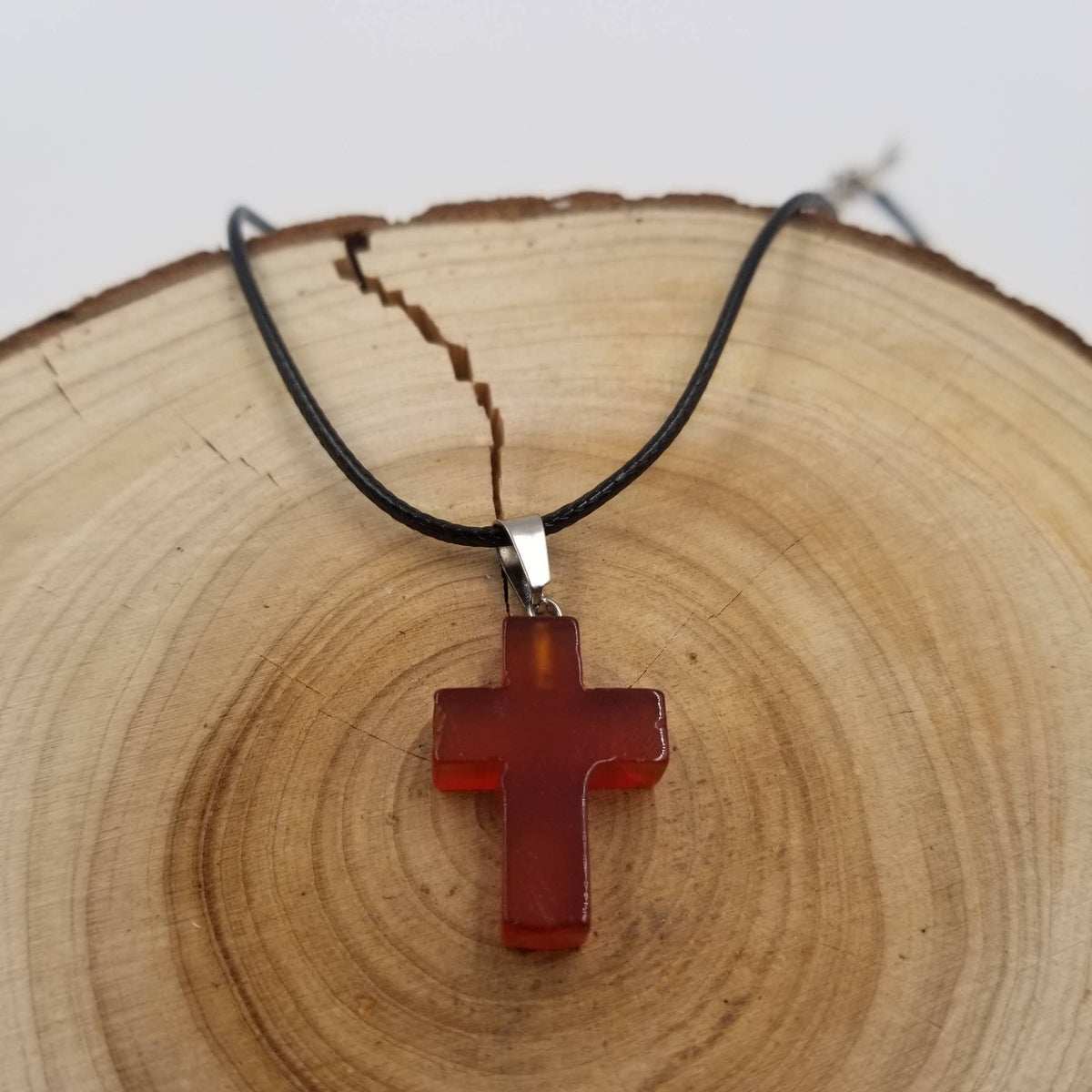 Natural Stone Cross Necklace: Pink