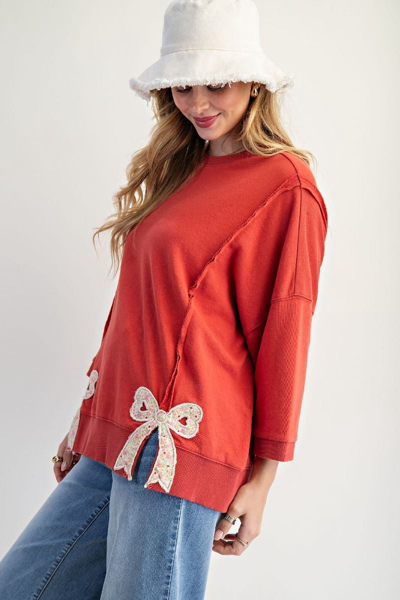 New EASEL Dark Coral Size M/L Quarter Sleeve Sweatshirt